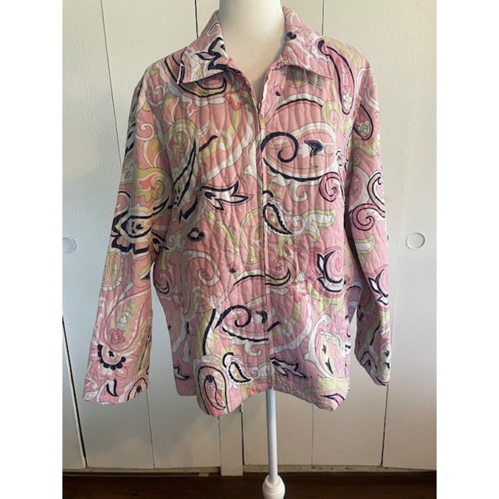 Alfred Dunner Size 14 Quilted Spring Jacket Pink‎ Floral Print